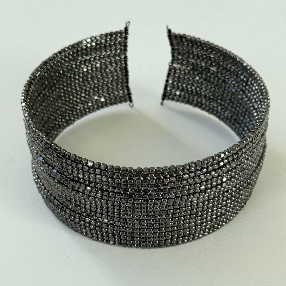 Zara Metallic Gunmetal Rhinestone Wide Choker Necklace